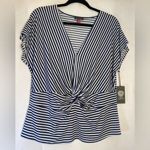Vince‎ Camuto Woman’s Twist Knit Top Blue White Stripe Size Large